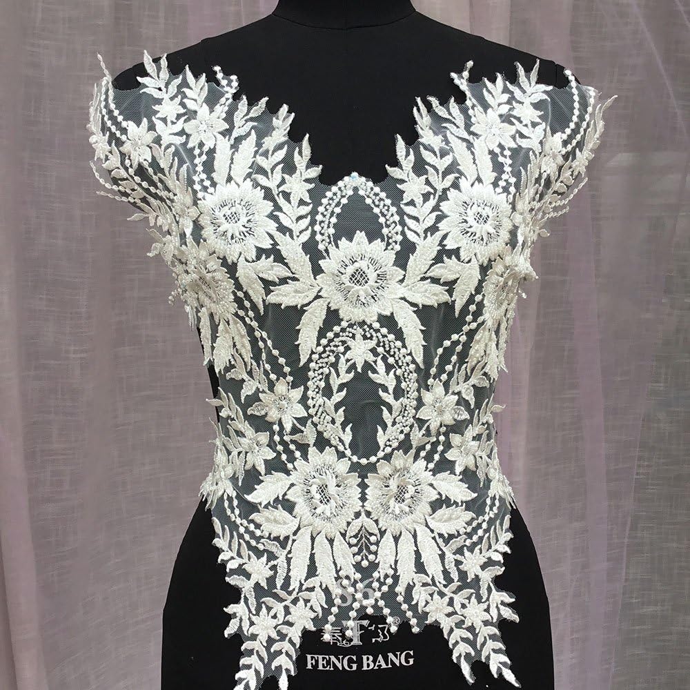 Beaded Sequined Bridal Lace Applique Embroidery Flower Applique Heavily Beads Dress Addition Wedding Gown Patch