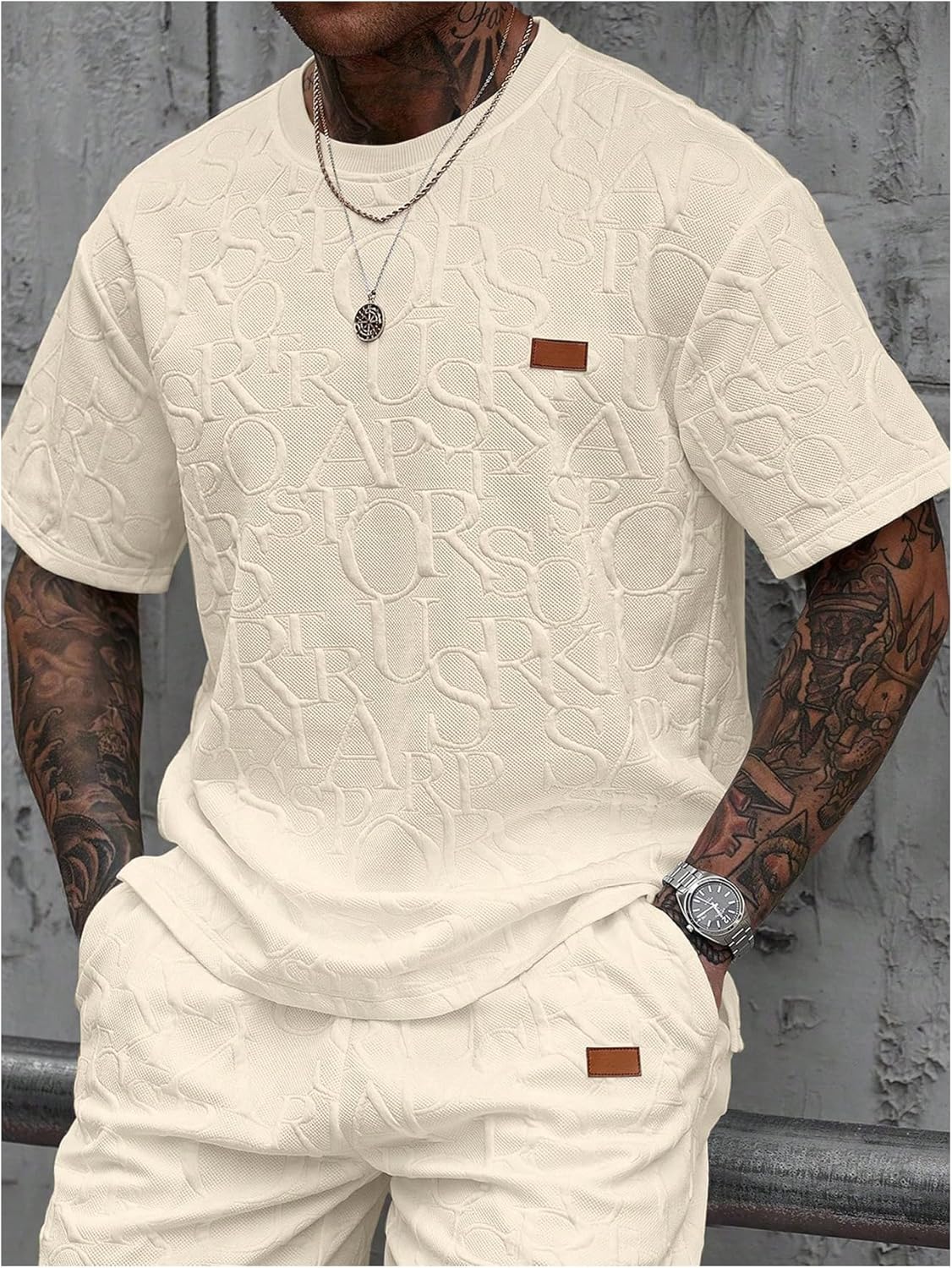 SHENHE Men's Textured T Shirt Crew Neck Short Sleeve Letter Embossed Casual Summer Tee Top - Image 5