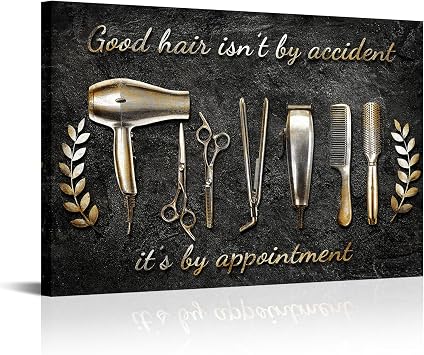 Hair Salon Painting for Hairstylist Wall Art 24x36 Black and Gold Barber Shop Quote Decor