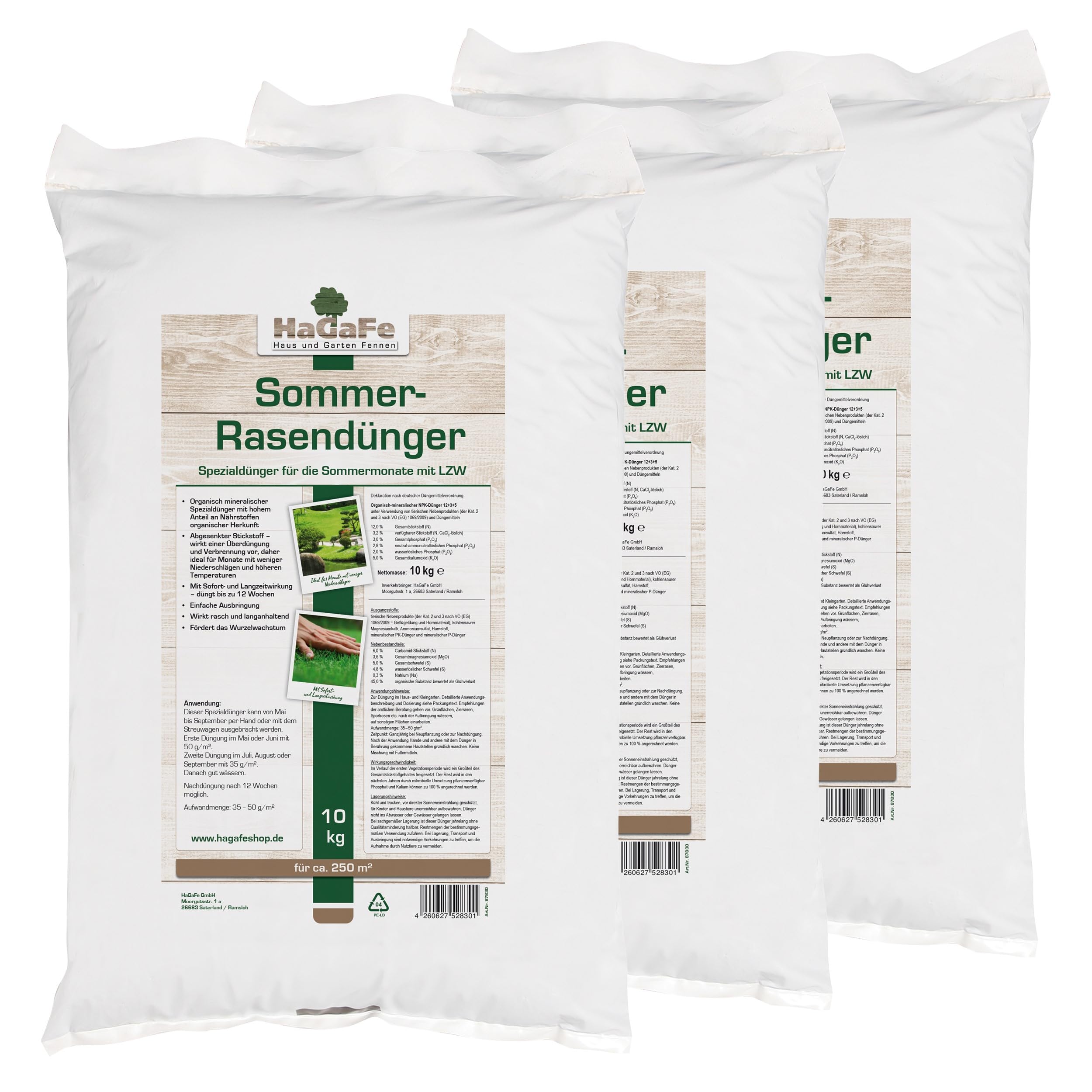 Sommer Rasendünger Sommerrasendünger Spezialdünger organisch mineralisch 30 kg (3x 10 kg)