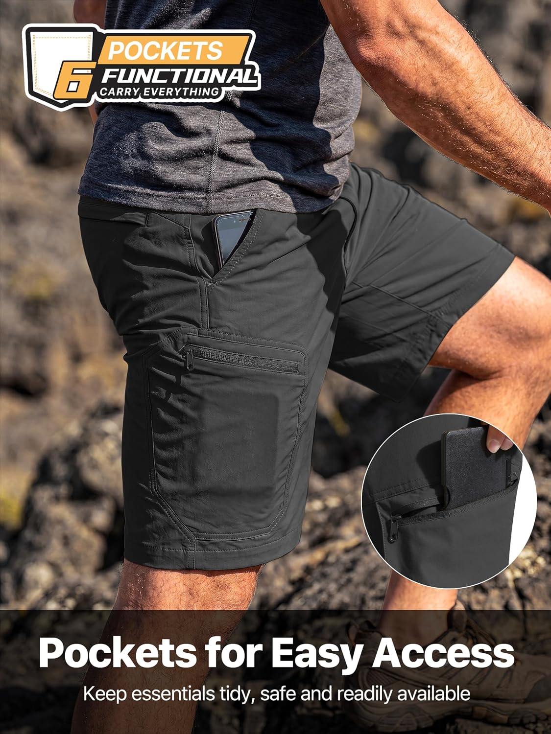 Men's Hiking Cargo Shorts Lightweight Tactical Quick Dry Shorts for Men Travel Work Casual