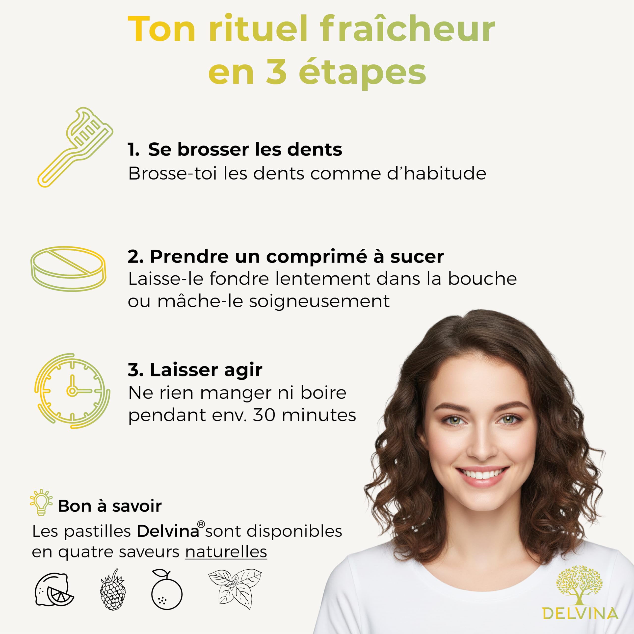 Lutter Contre la Mauvaise Haleine - 90 Pastilles végétaliens pour l'Hygiène Bucco-dentaire sans Bain de Bouche - Haleine Fraîche - Cultures Bactériennes avec Vitamine D3, Citron, pour 90 jours