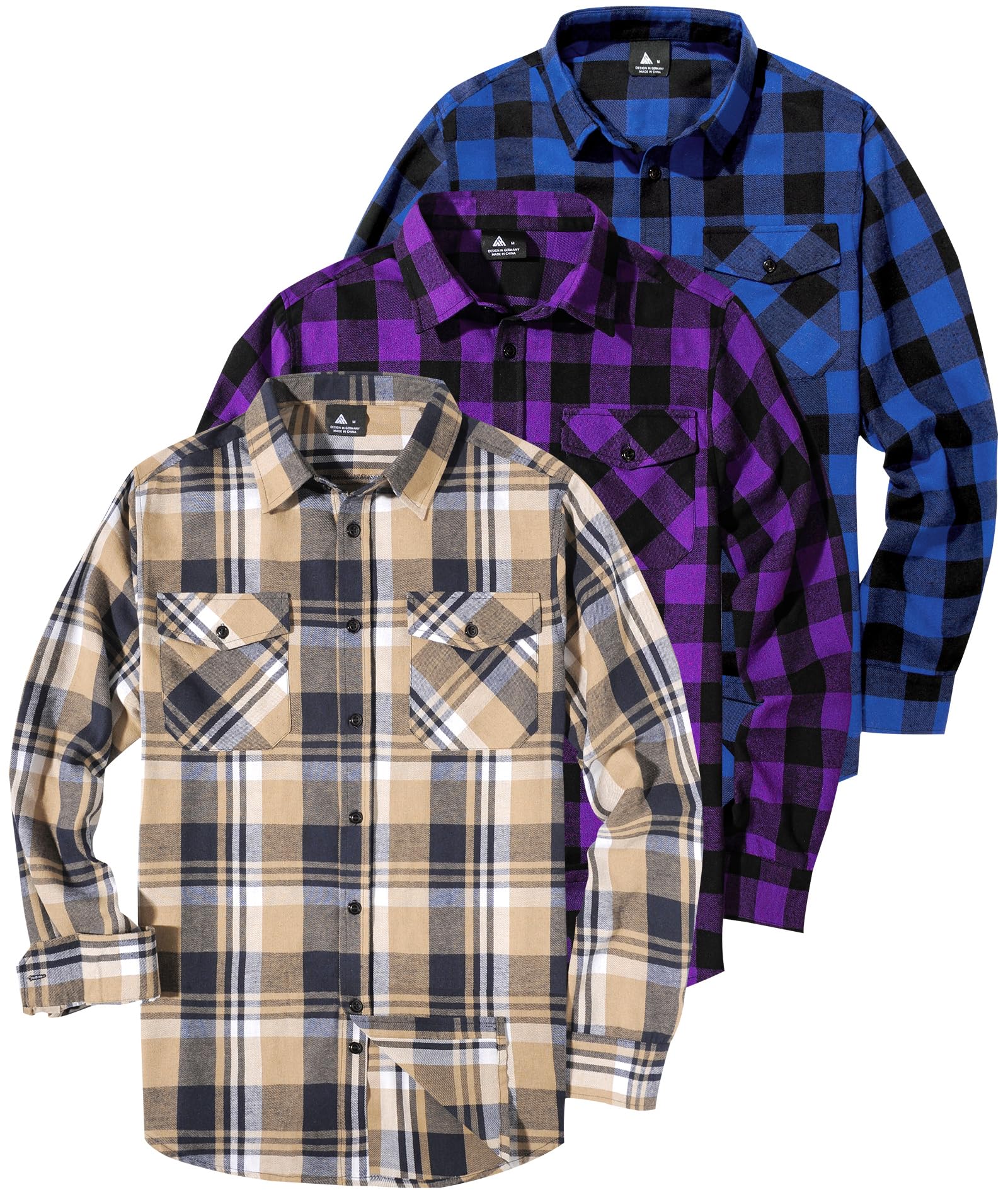 ZITY 3er Pack Hemd Herren Kariertes Flanellhemd Langarm Baumwolle Holzfällerhemd Button Down Warm Freizeit Regular fit Karohemd mit Brusttasche
