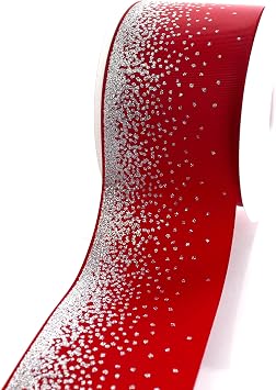 3" Ribbon Red Sparkle Fade Grosgrain Ribbon - 100 yds Glitter Craft Ribbon for Hair Bows, Cheer Bows, Dance Team Accessories, Gift Wrapping & DIY Decorations