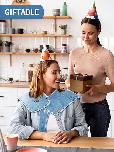 Miniatura 6 de Almohadilla térmica para cuello, hombros y espalda con batería, almohadilla térmica portátil de 12 V con masajeador de vibración y 3 modos de