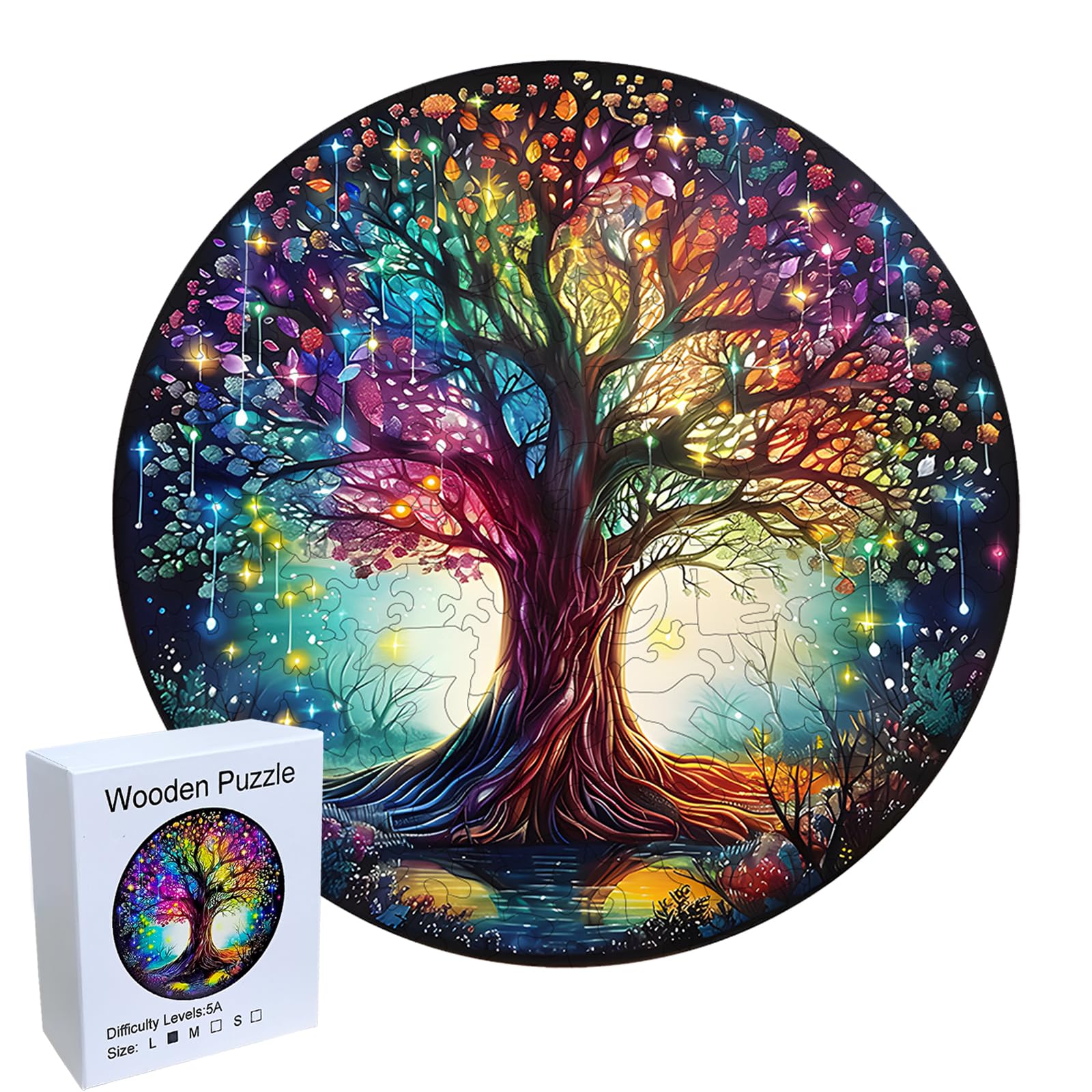 Rongxze wooden puzzles for adults, 28x28cm 192 Pieces Tree of Life, Unique Shape Wooden Pieces 3D Effect Jigsaw Puzzle Family Game for Home Leisure — image 1