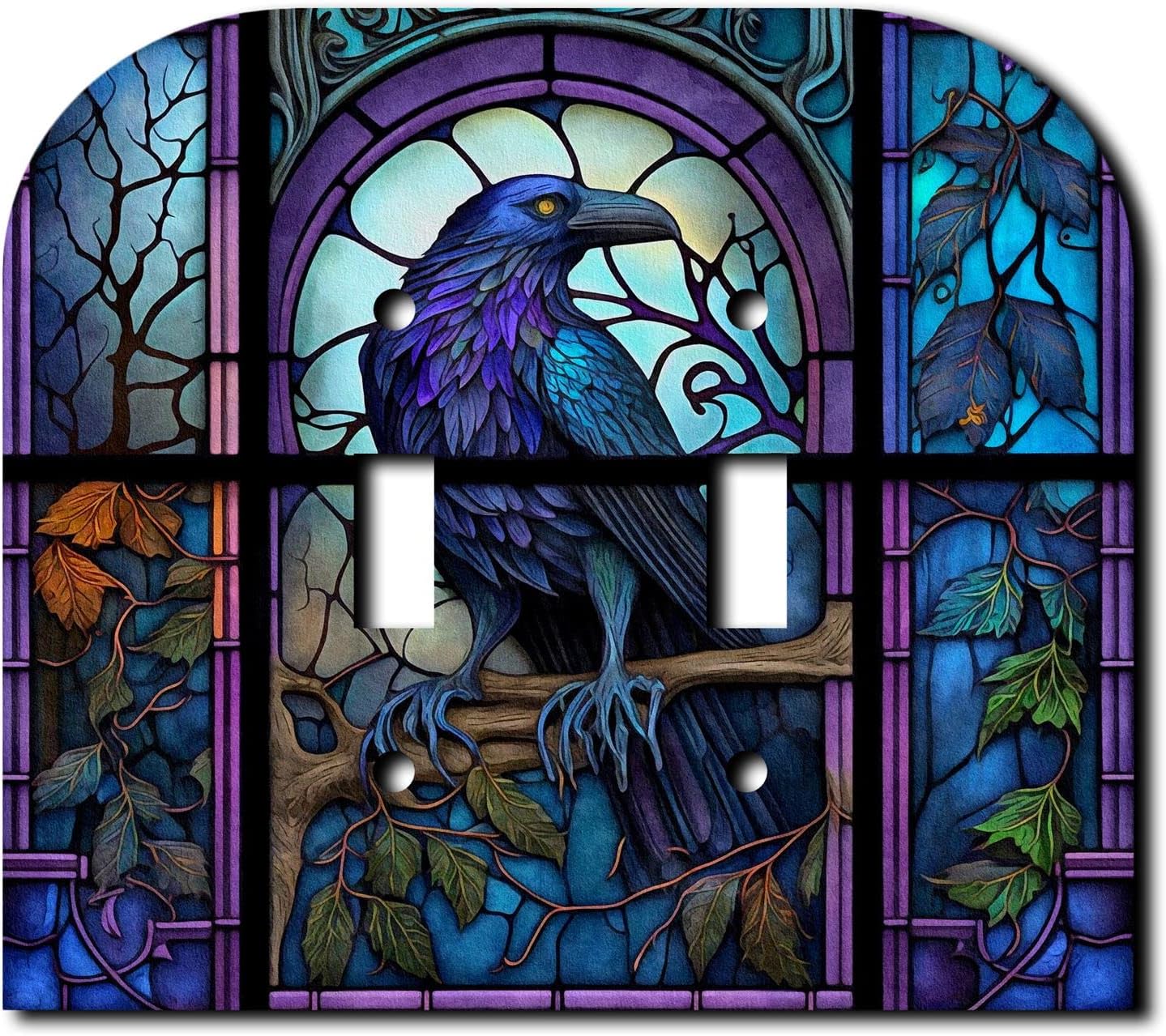 Stained Glass Look Crow - Single Gang Light Switch