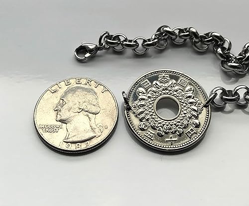 Miniatura 7 de 1965 Japan Nippon 50 Yen Chrysanthemum flower coin bracelet Tokyo Kobe Osaka Yokohama Fukuoka Sendai Nagoya Sapporo Okinawa Hiroshima Chiba Saitama