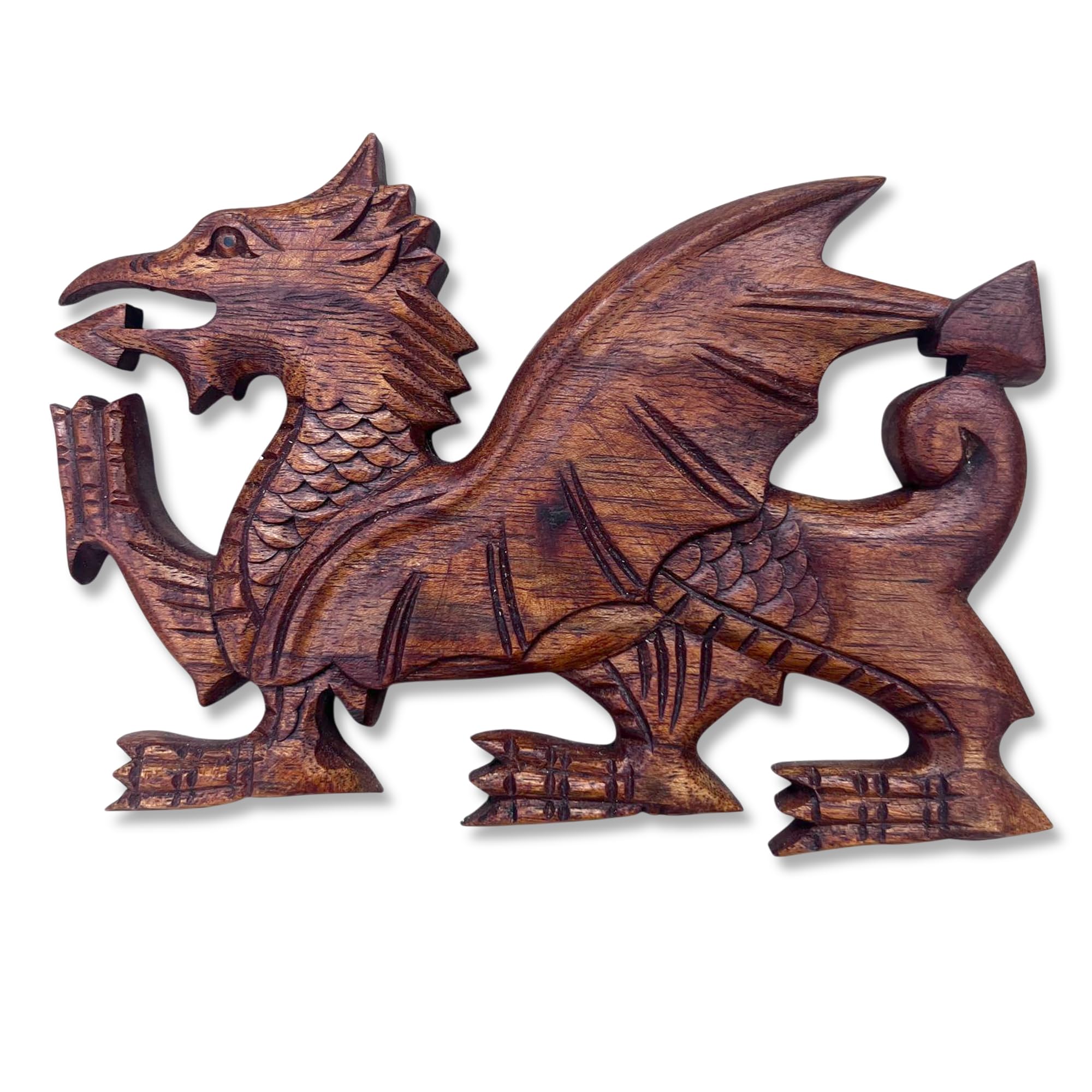 Thorness Brown Walking Wooden Dragon Wall Plaque, Symbolic Figure Hand-Carved In Indonesia, Dragon Ornament