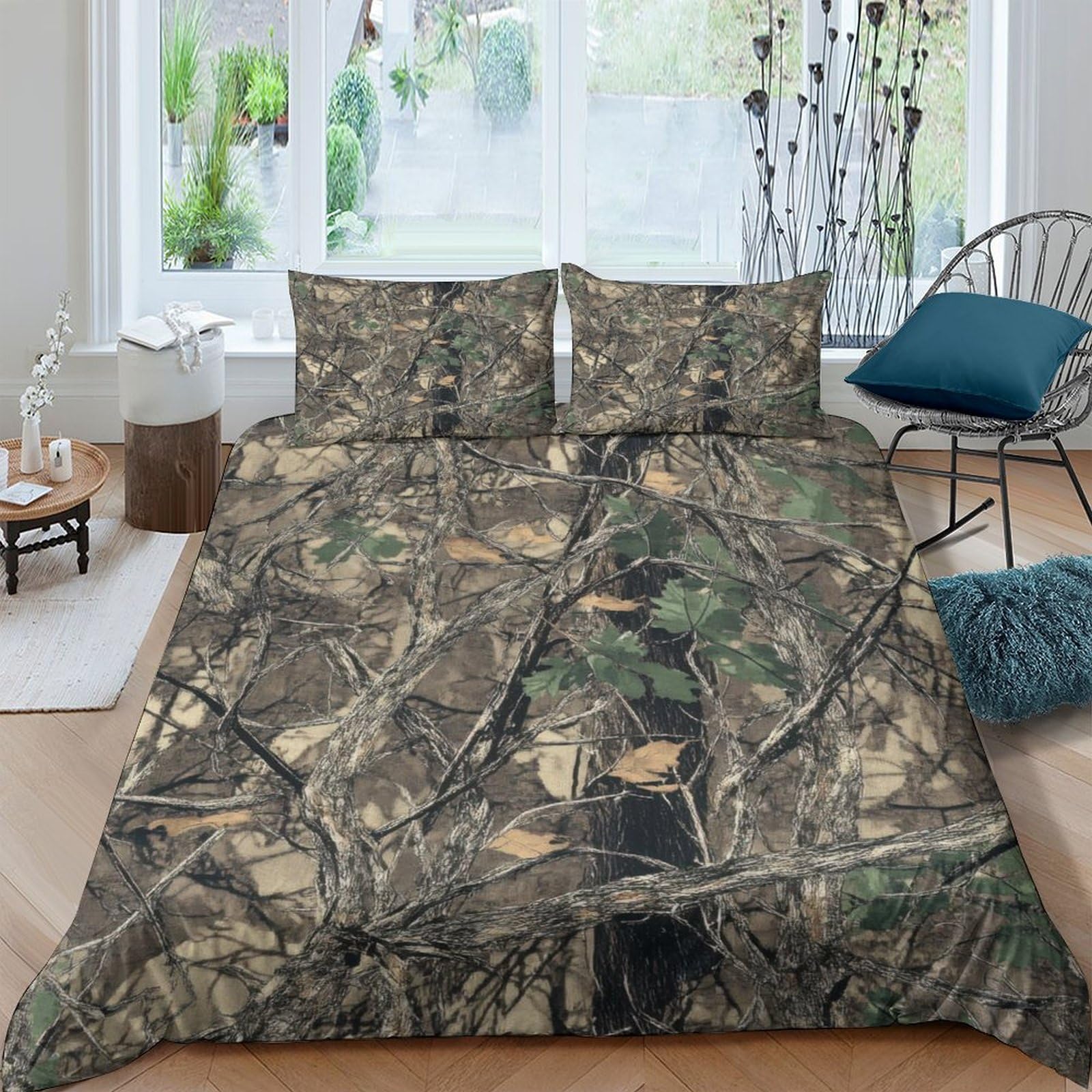 Ctjqhvkz Style-9 3D Printed Forest Camouflage Fitted Sheet Microfiber Soft Anti-Slip Woodland Mattress Cover For Bedroom Guest Room Decor Single（135X200cm）