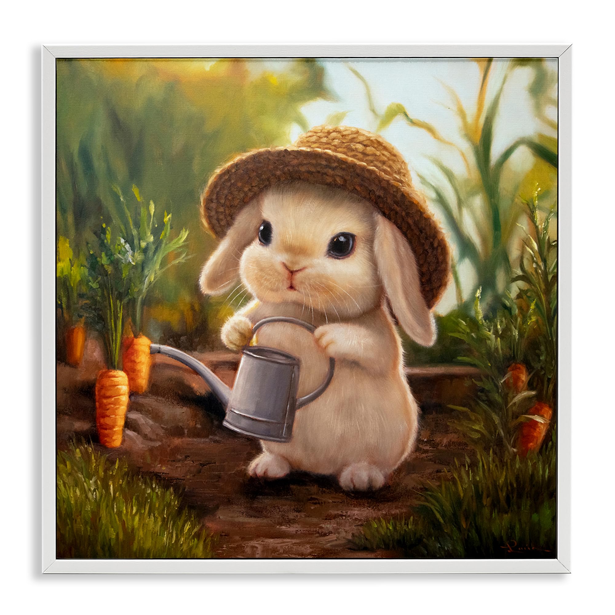 Stupell Industries 'Bunny with Carrot Garden', Framed Giclee Art, White, 24 x 24 Inches, Easy to Hang and Sturdy, Made in USA, by Lucia Heffernan