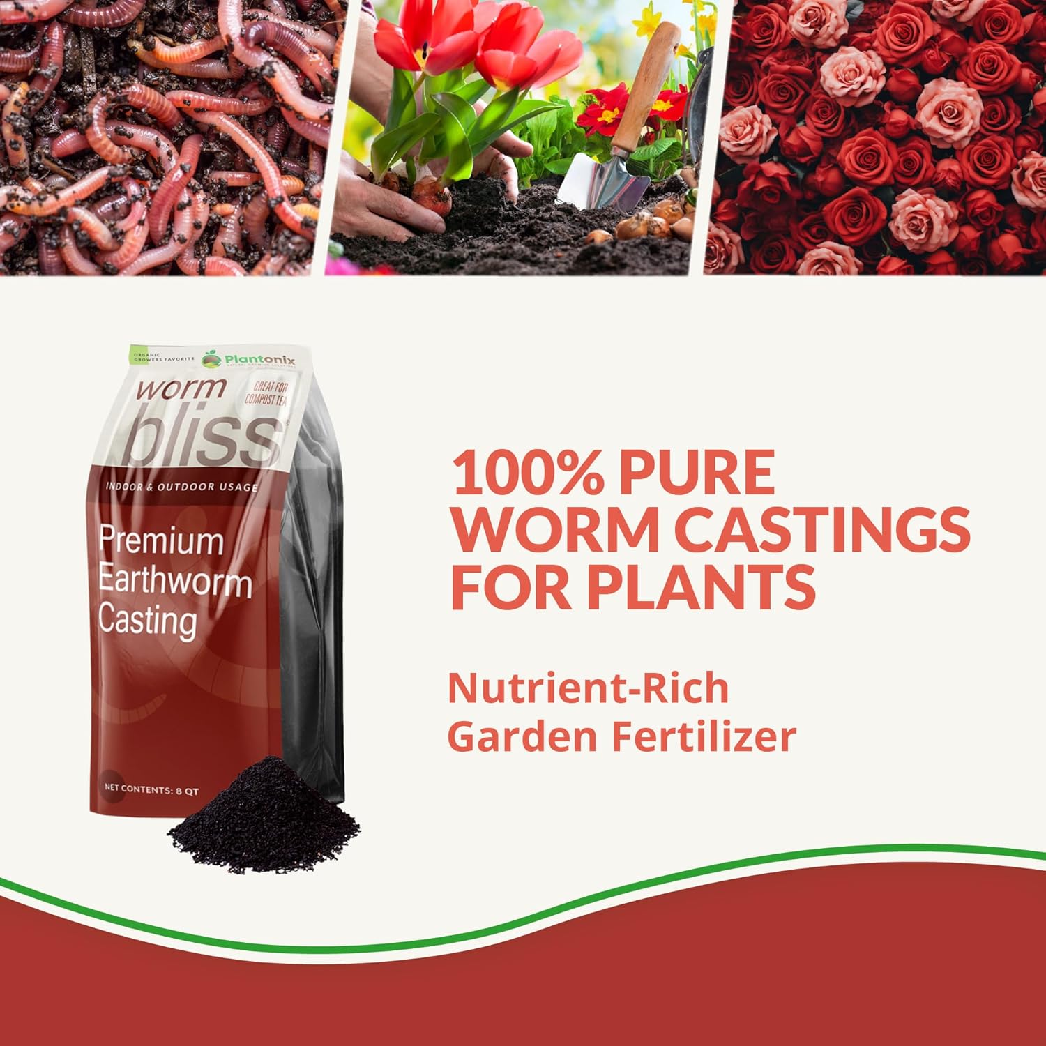 Worm Bliss (8 Qts) - Organic Worm Castings for Plants & Gardening - OMRI-Listed Earthworm Castings for Plants, Vegetables, Flowers, & Potting Soil - Organic Garden Fertilizer Rich in Nutrients