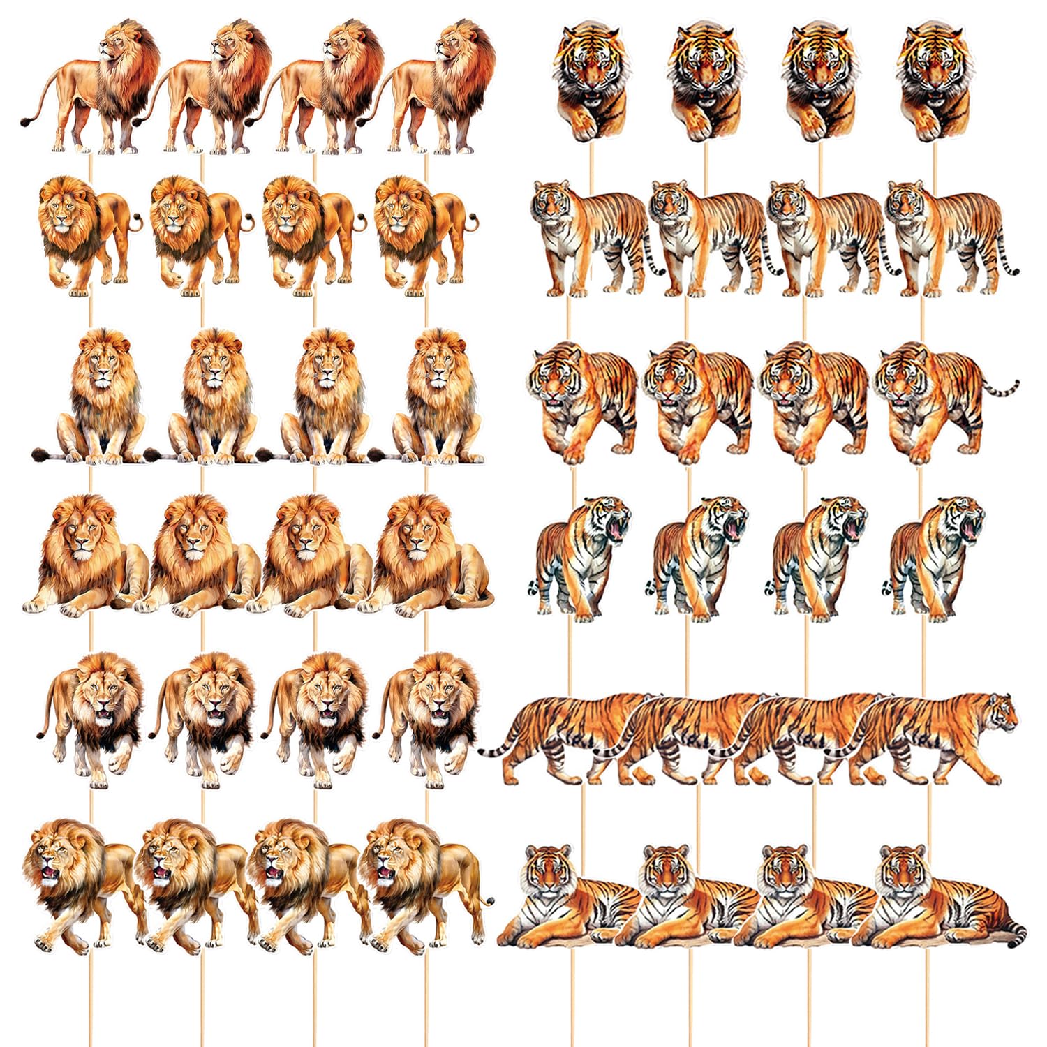 Vehyegoi 24 Pieces Of Lion Cards And 24 Pieces Of Tiger Cards, Creative Animal Cards, Cake Decorations, Children's Party Supplies