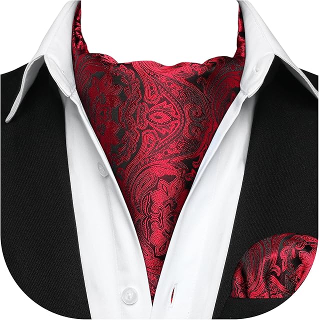 HISDERN Cravats for Men Silk Paisley Cravat and Handkerchief Polka dots Ascot Tie & Pocket Square Set for Wedding Party Business