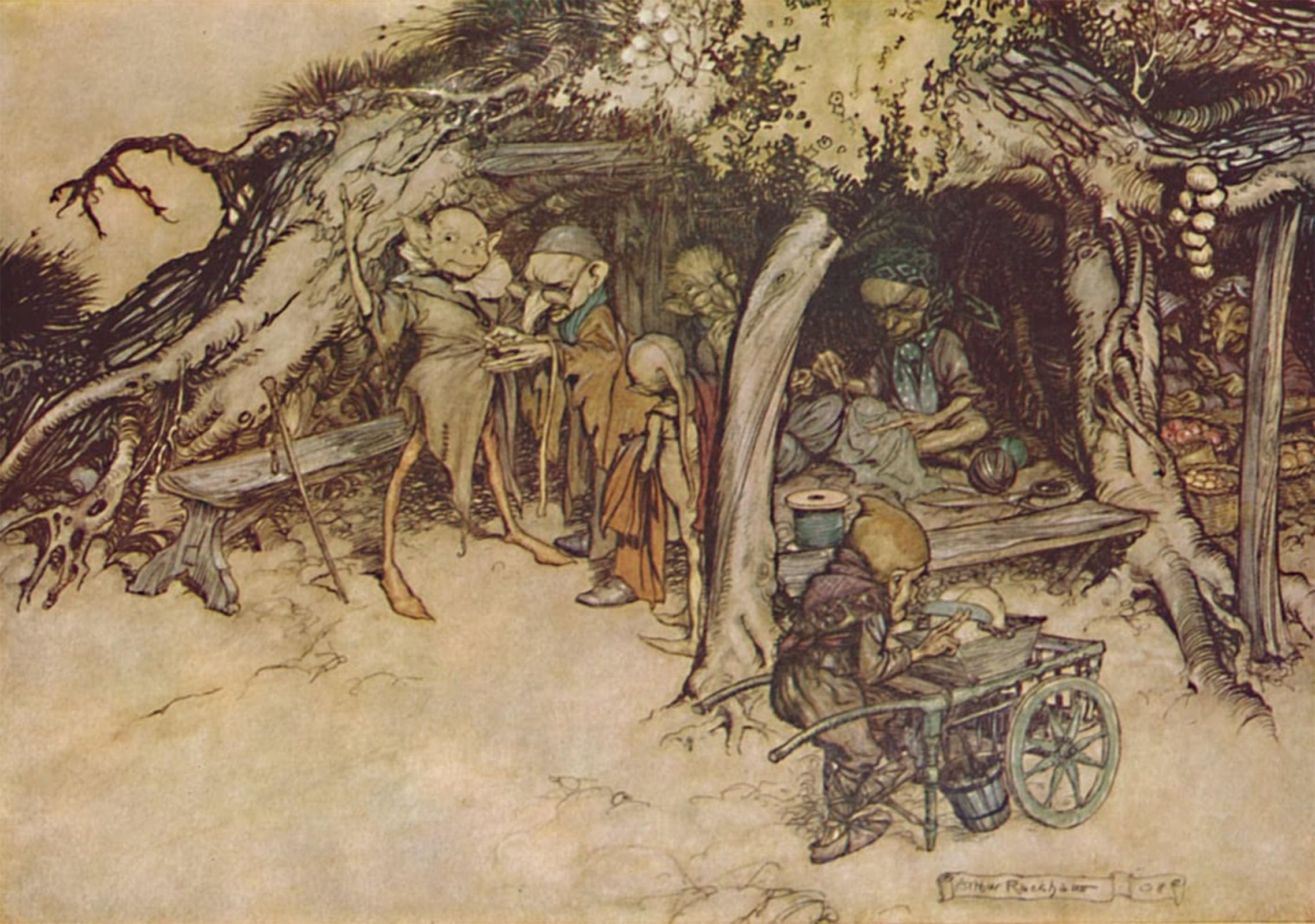 ARTXLXXBN Famous Art Print Poster Vintage Wall Art to Make My Small Elves Coats by Arthur Rackham Canvas Art Poster for Home Decor 60x90cm