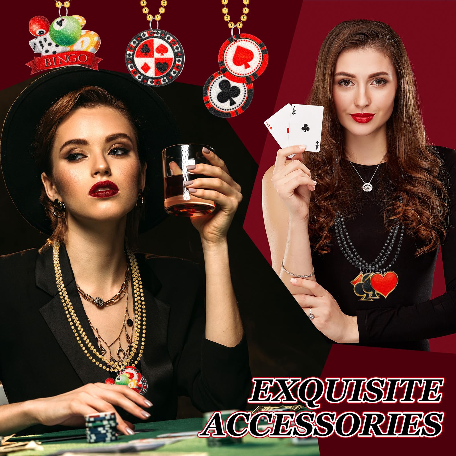 Ecally 100 Pcs Beaded Necklaces - 20 Styles Casino Dice Dollar Sign Necklaces for Casino Theme Party Favors