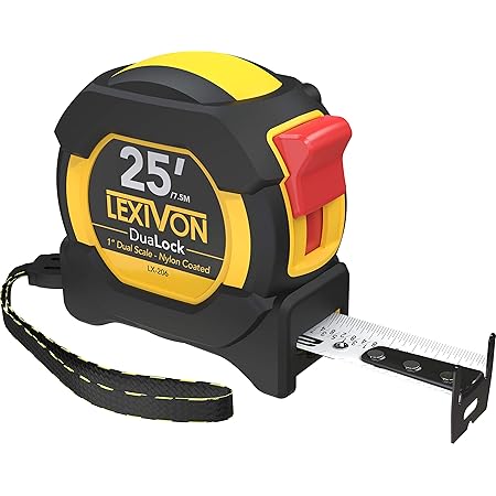 LEXIVON 25Ft/7.5m DuaLock Tape Measure | 1-Inch Wide Blade with Nylon Coating, Matt Finish White & Yellow Dual Sided Rule Print | Ft/Inch/Fractions/Metric (LX-206)