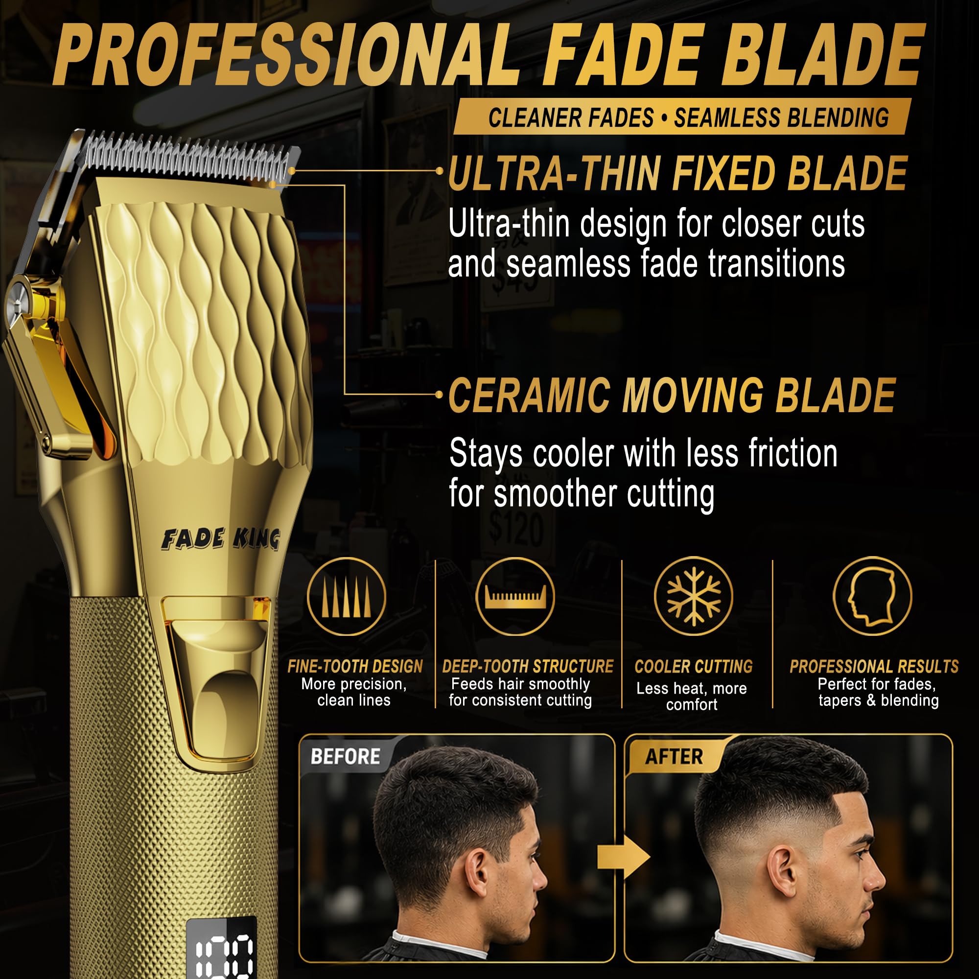 FADEKING Professional Hair Clippers for Men, Cordless Clipper & Trimmer Kit