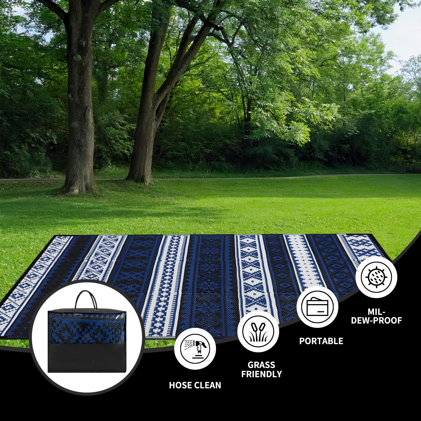 TEWWET Outdoor Plastic Straw Rug 6x9 Ft for Patios Clearance, Waterproof Large Reversible Mats, Outdoor Patio Area Rugs for Camping, RV, Pool, Balcony, Deck(Blue)