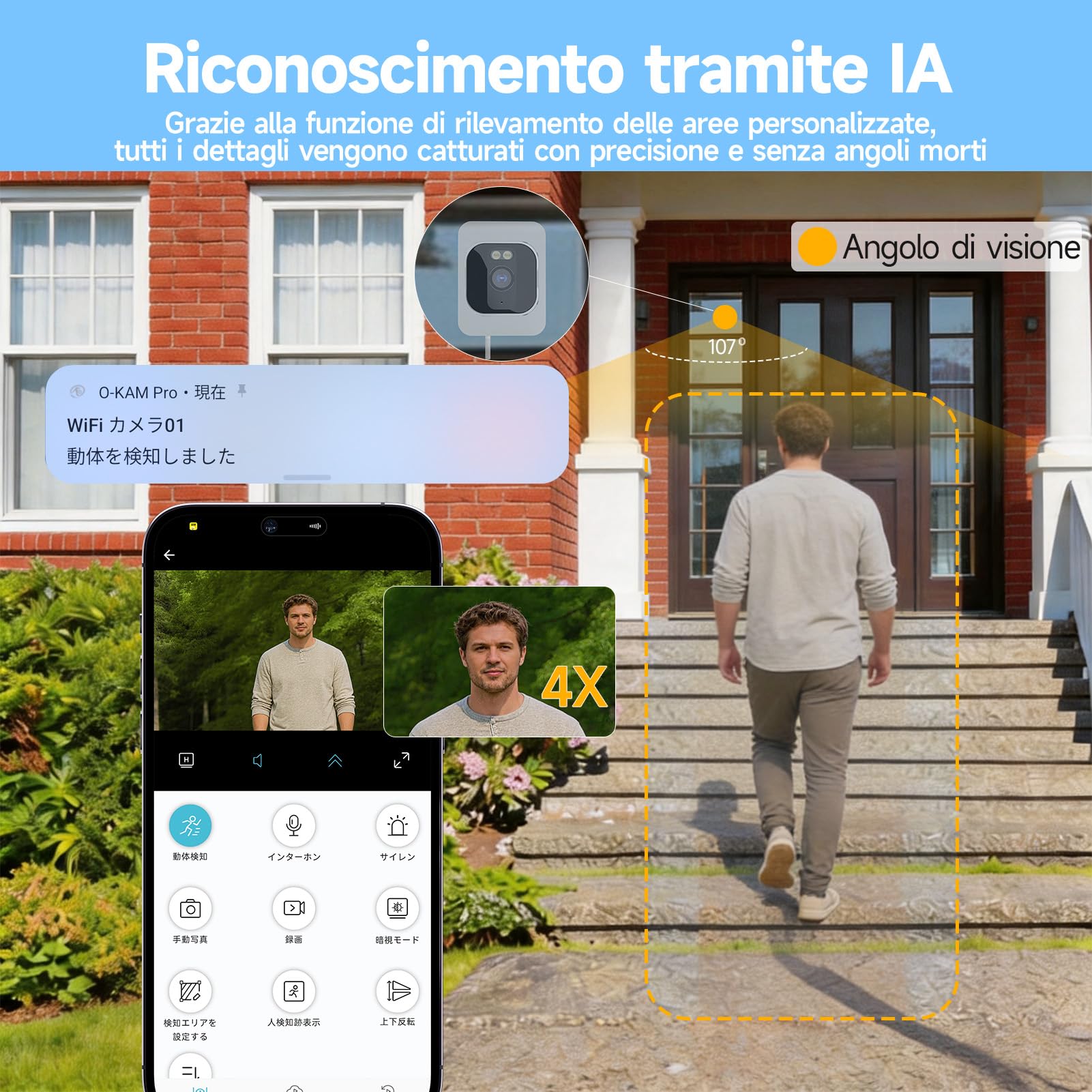 fanxiang 3 MP 2 K HD, telecamera di sorveglianza WiFi e Bluetooth, per telefono cellulare, telecamera di sorveglianza interna con visione notturna a colori, registrazione 24/7, sensore di movimento