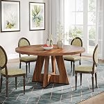 Tribesigns 47 Inch Round Dining Table for 4 People, Farmhouse Small Round Dining Room Table with Stylish Base, Rustic Dinner Table for Home Ktichen, Dining Room, Restaurant (Brown)