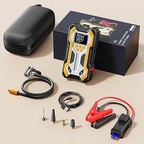 Miniatura 9 de Arrancador de batería de automóvil con compresor de aire 10000 mAh 150 PSI cargador, caja de salto de arranque (todo gasolina 12L diésel,