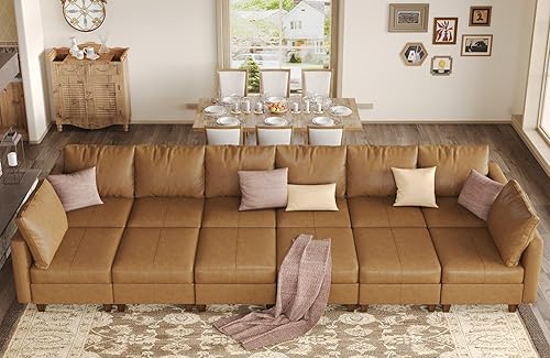 Miniatura 45 de EASE MOOSE Modualr - Sofá modular en forma de U con otomanas de almacenamiento, sofá modular de piel sintética gris, blanco y Blanco