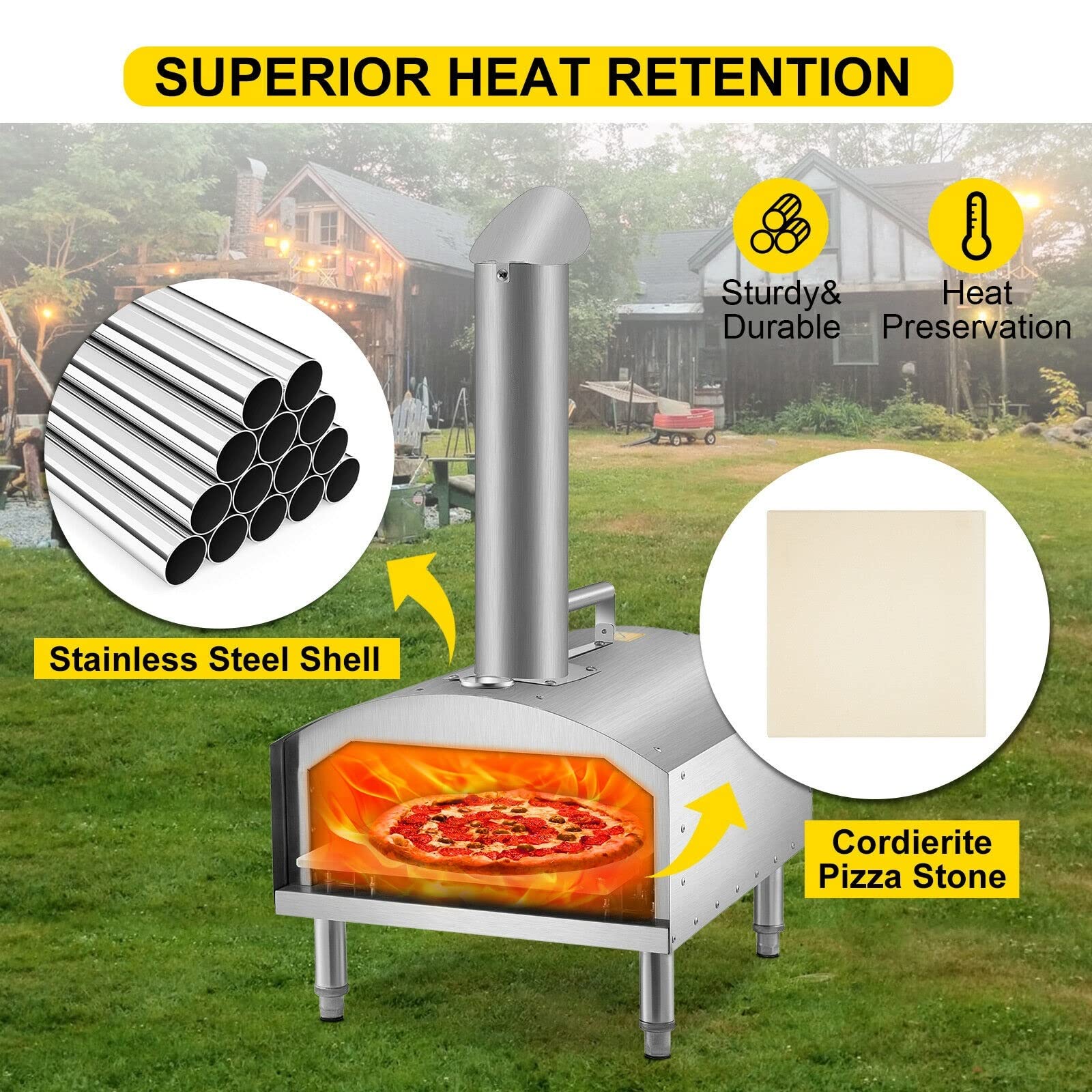 12quot;Forno for pizza portatile a legna in acciaio inossidabile for uso alimentare for barbecue all'aperto, picnic, cottura di pizza, pane, gamberetti, salsiccia