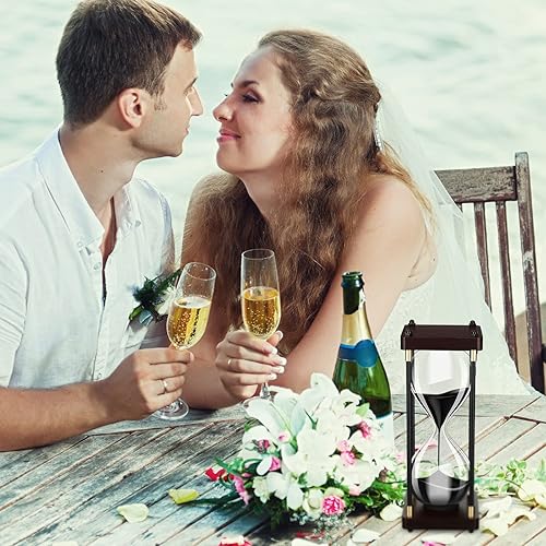 Miniatura 3 de Temporizador de reloj de arena grande rellenable de 10 pulgadas, marco de madera negro vacío decorativo para ceremonia de boda, reloj antiguo