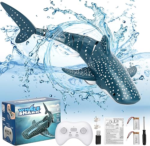 Juguetes de tiburón a control remoto, escala 118 de alta simulación RC Shark Fish Juguetes para piscina, baño, 2 x 700 mAh RC Boat Juguetes de agua,