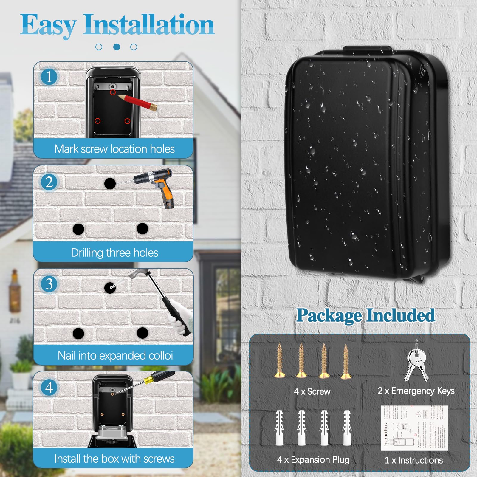 Cassetta Di Sicurezza Per Chiavi Con Codice A 4 Cifre - Cassaforte Da Esterno Impermeabile Con 2 Chiavi Di Emergenza - Foto 5