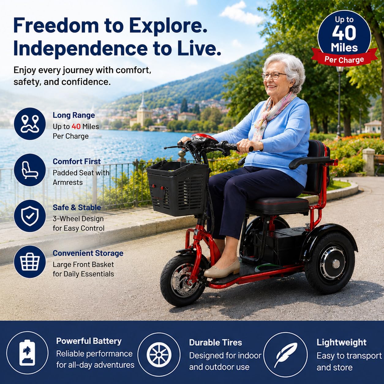 Scooter De Movilidad Plegable Y Ligero De 3 Ruedas; Mobility Scooter para Adultos con Asiento Cómodo; Ideal para Personas Mayores Y con Discapacidad; Capacidad De Carga Máxima: 150 Kg