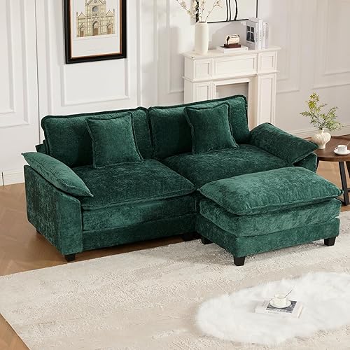 Miniatura 30 de Sofá seccional modular beige de 111.5", sofás seccionales grandes de 3 plazas para sala de estar, tela de chenilla marfil blanquecino, sofá nube de