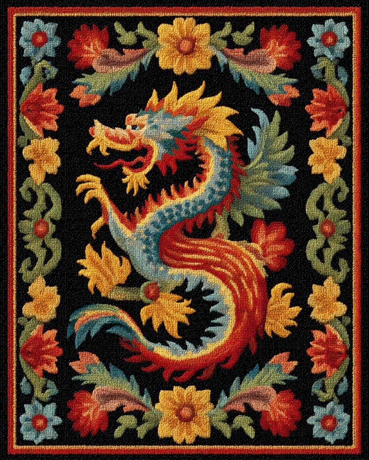Wallphantom Latch Hook Rug Kits for Adults,Chinese Animal Dragon