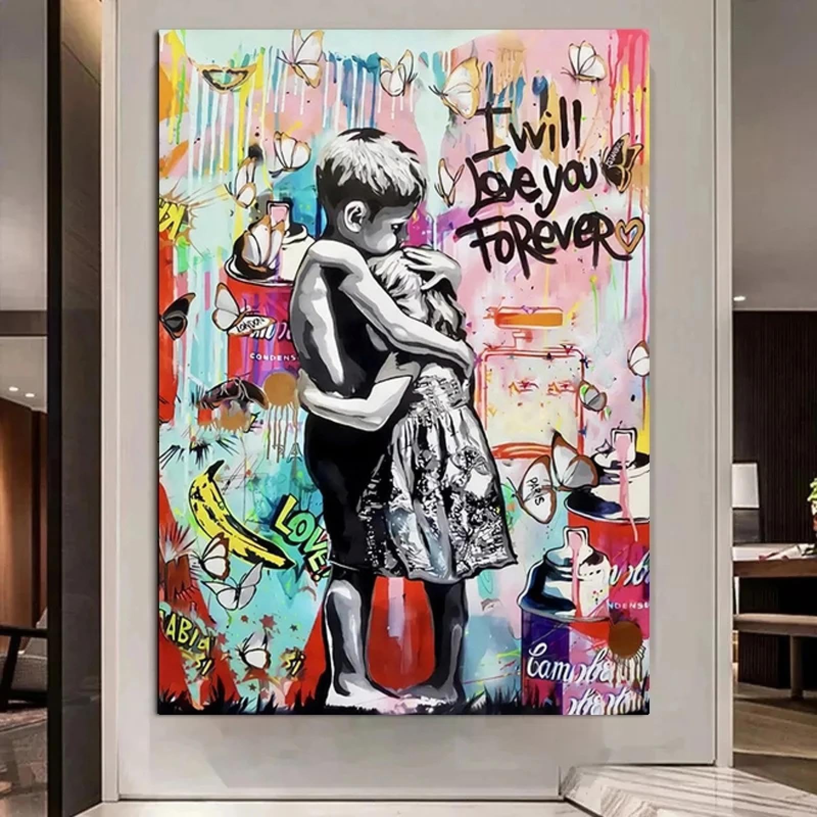 Jacbon Frameless Banksy Wall Art I Will Love You Forever Poster Inspired Artwork Graffiti Canvas Painting Street Pop Art Prints 60X90cm（24X35inch