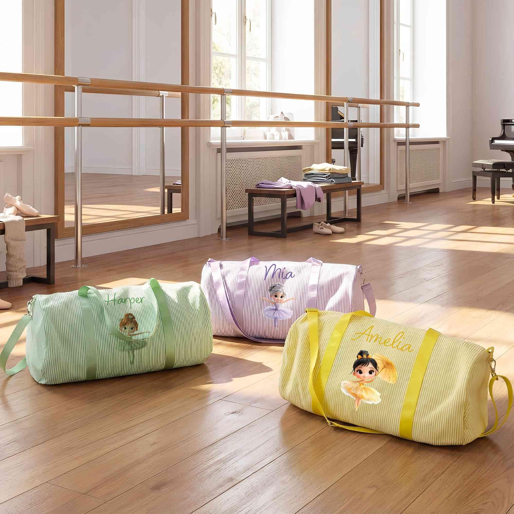 Borsa personalizzata per danza classica per bambine Borsa da viaggio a righe in seersucker con tracolla Borsa da palestra rosa Borsa sportiva per bambini Regalo perfetto per la danza 23cm × 23cm× 46cm
