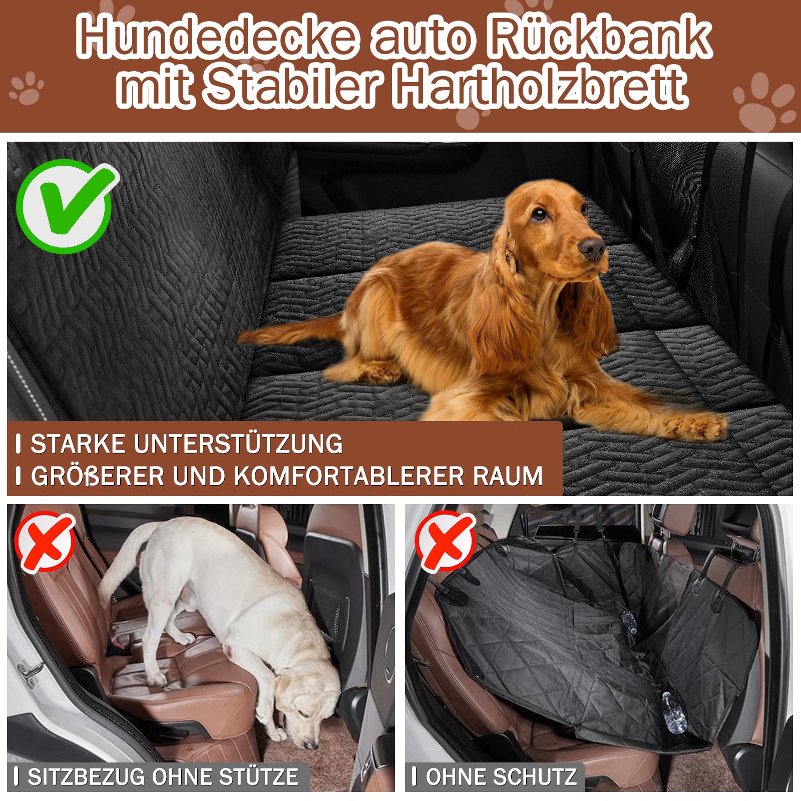 MALUX Hundedecke Auto Rückbank 135x63cm - Wasserdichter Hundeautositz