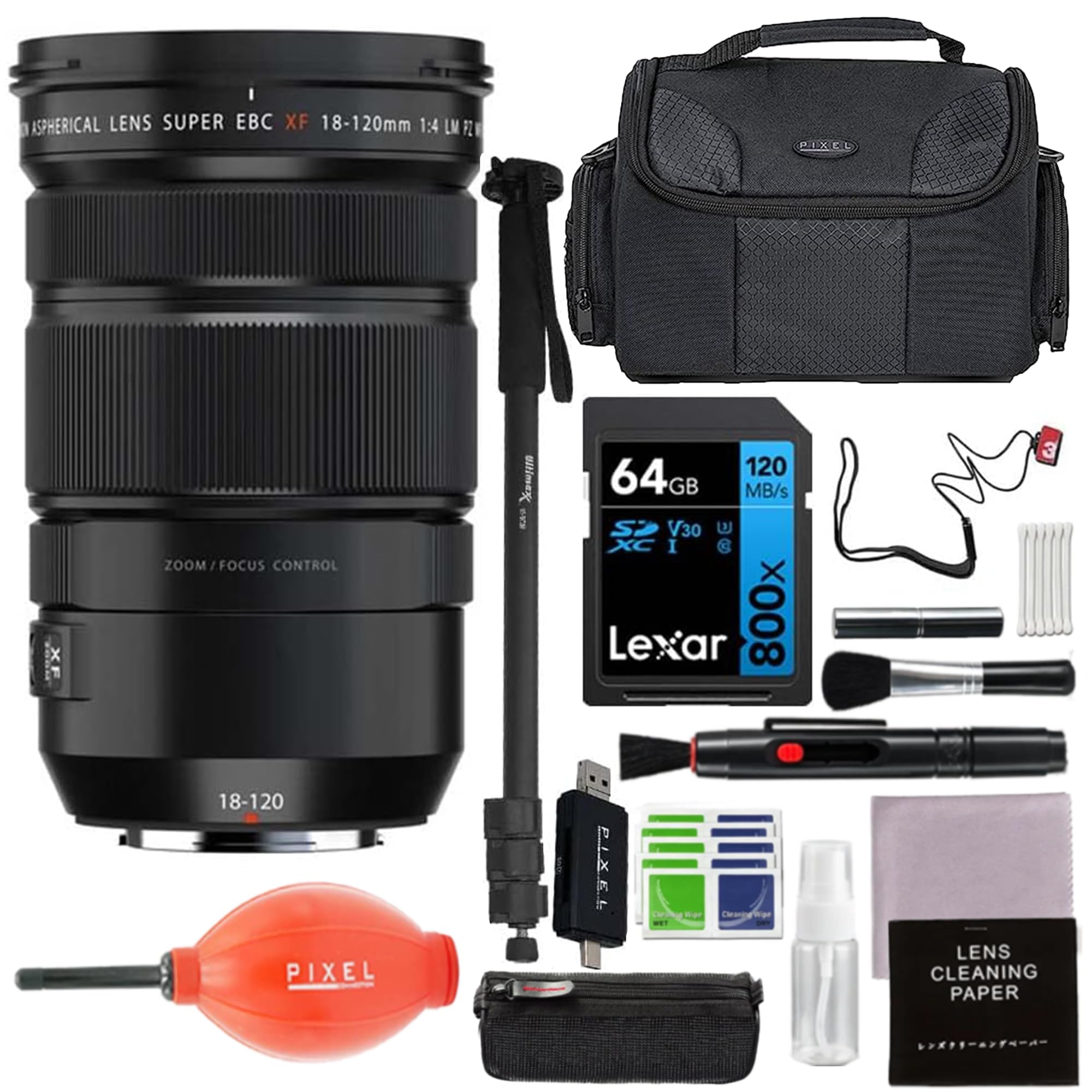FUJIFILM XF 18-120mm f/4 LM PZ WR Lens - Black with Advanced Bundle & Travel Accessories