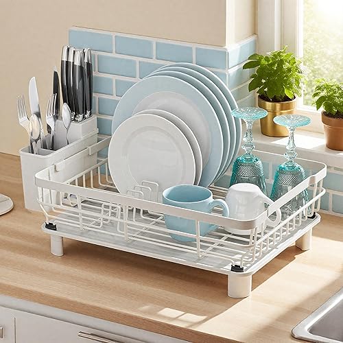 MOUKABAL Escurridor de platos, escurridor de platos grande para encimera de cocina, estante de secado de cocina con soporte extraíble para