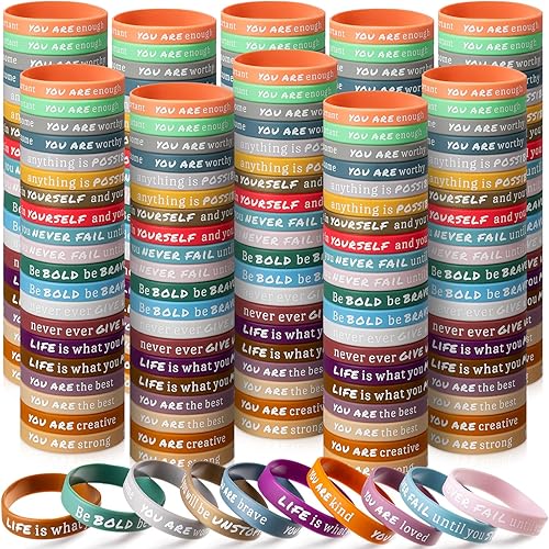 Junkin 200 pulseras motivacionales a granel, pulseras de silicona inspiradoras a granel, pulseras de goma de colores, pulseras positivas, regalos