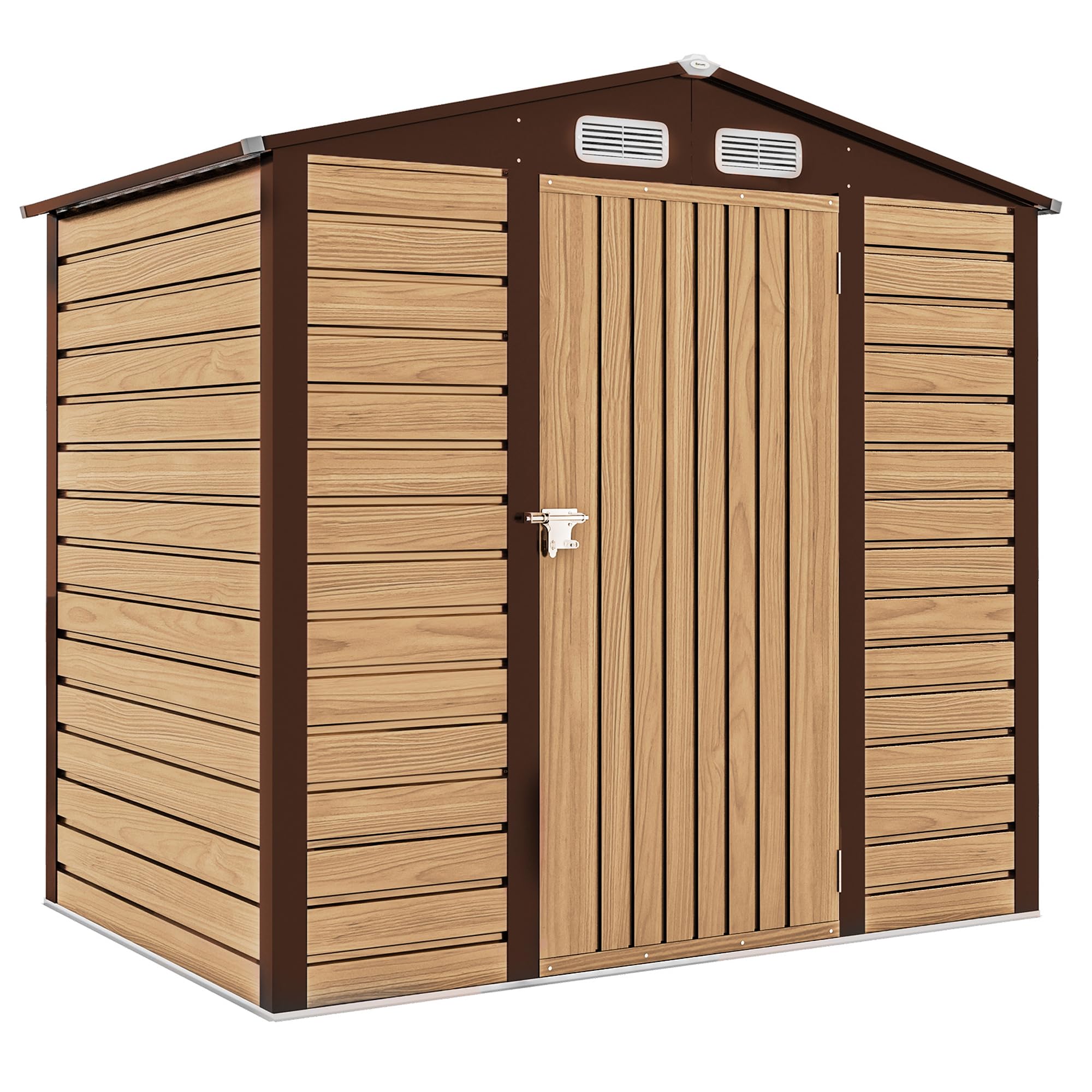 Outsunny Casetta da Giardino 1.9x1.3 m Acciaio Capanno Porta Attrezzi Lamiera Prese d'Aria Catenaccio Quercia