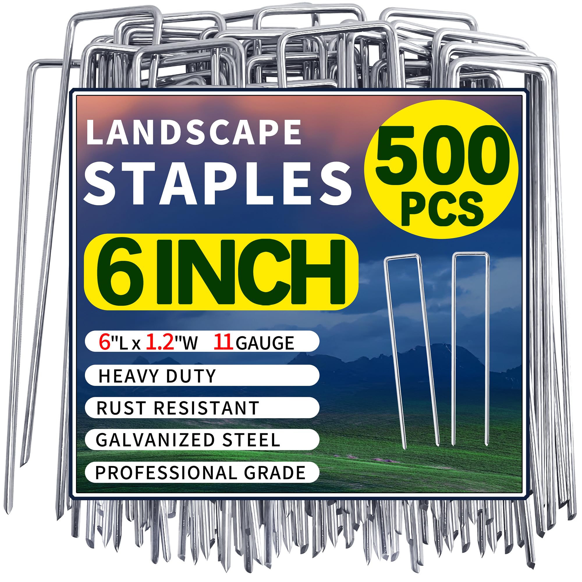 Confezione da 500 picchetti da giardino zincati da 15,2 cm, picchetti antiruggine per barriera contro erbacce, tubi per irrigazione, tessuto paesaggistico, prato da cortile