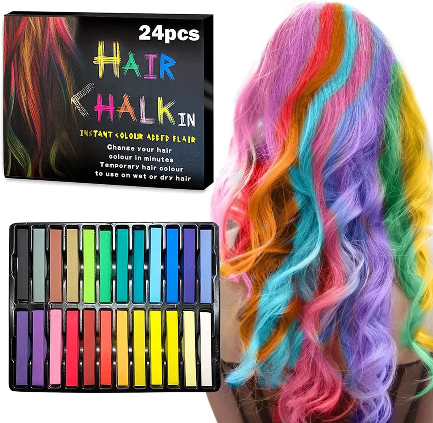KASTWAVE Hair Chalk, Temporary Hair Colour, Washable Hair Color Safe For Kids And Teen, Great for Cosplay Party Birthday Girls & Boys, 24 Bright Colors