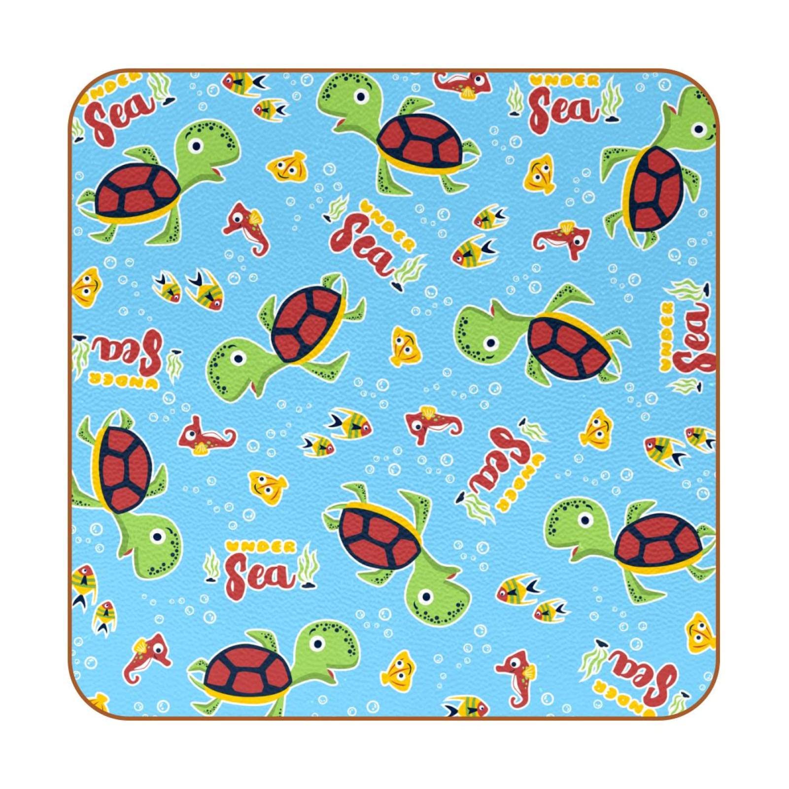 Sous-verres tortue de mer carrés et antidérapants faciles à laver x6