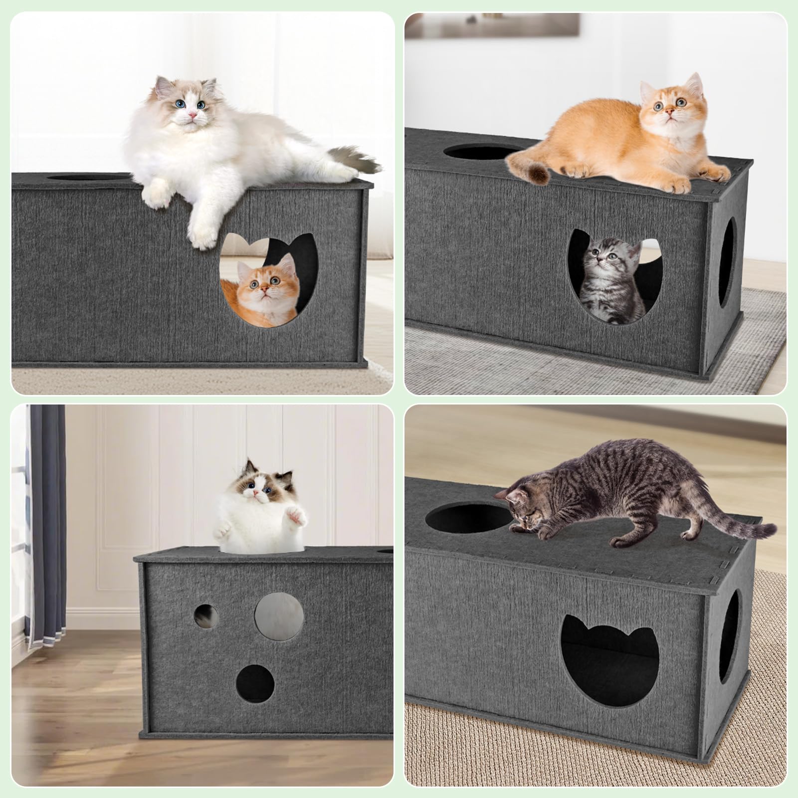 Homegroove Katzentunnel für Indoor Katzen, große Filz L-Form Katzen Tunnel, interaktive Cat Tunnel, DIY Peekaboo Katze Spielzeug mit interaktiven Peek Holes für Katze (Grey, Straight)