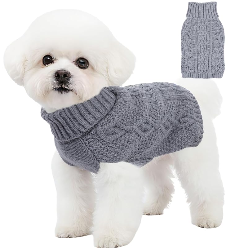 Suéter para Cães Pequenos de Tricô com Gola Alta Puppishy, Grey, X-Small