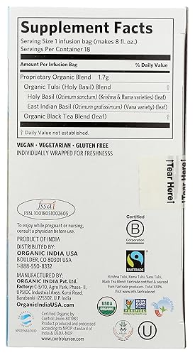 Miniatura 7 de Organic India - Té orgánico de Tulsi, té de hierbas, 18 saquitos de infusión, 1 paquete