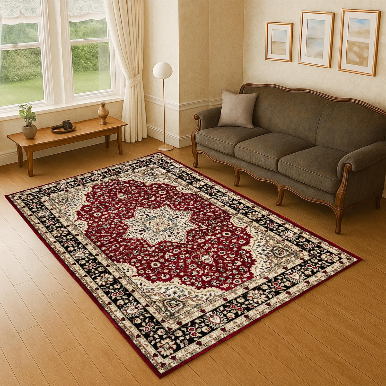 Rugs Inn Traditional Collection Rug – Large Washable Non-slip Carpet for Living Room, Bedroom, Lounge Dining, Kitchen Thick Soft Indoor Floor Rugs (Red, 160x230 cm) — image 1
