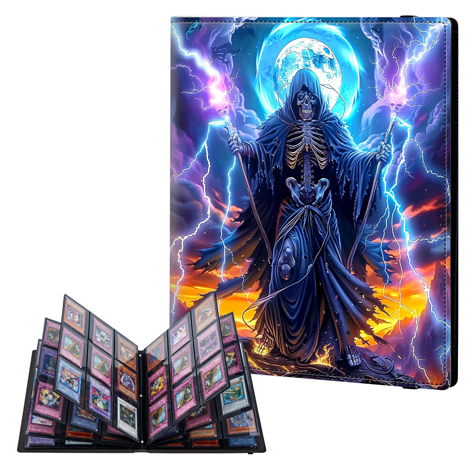 ETLKJVBL 9 Pocket Trading Card Binder, Card Collection Binder for TCG, MTG, Sports Cards, Baseball, Evil Skull Fac Trading Card Book Holder for Collectors, Top Loader Binder