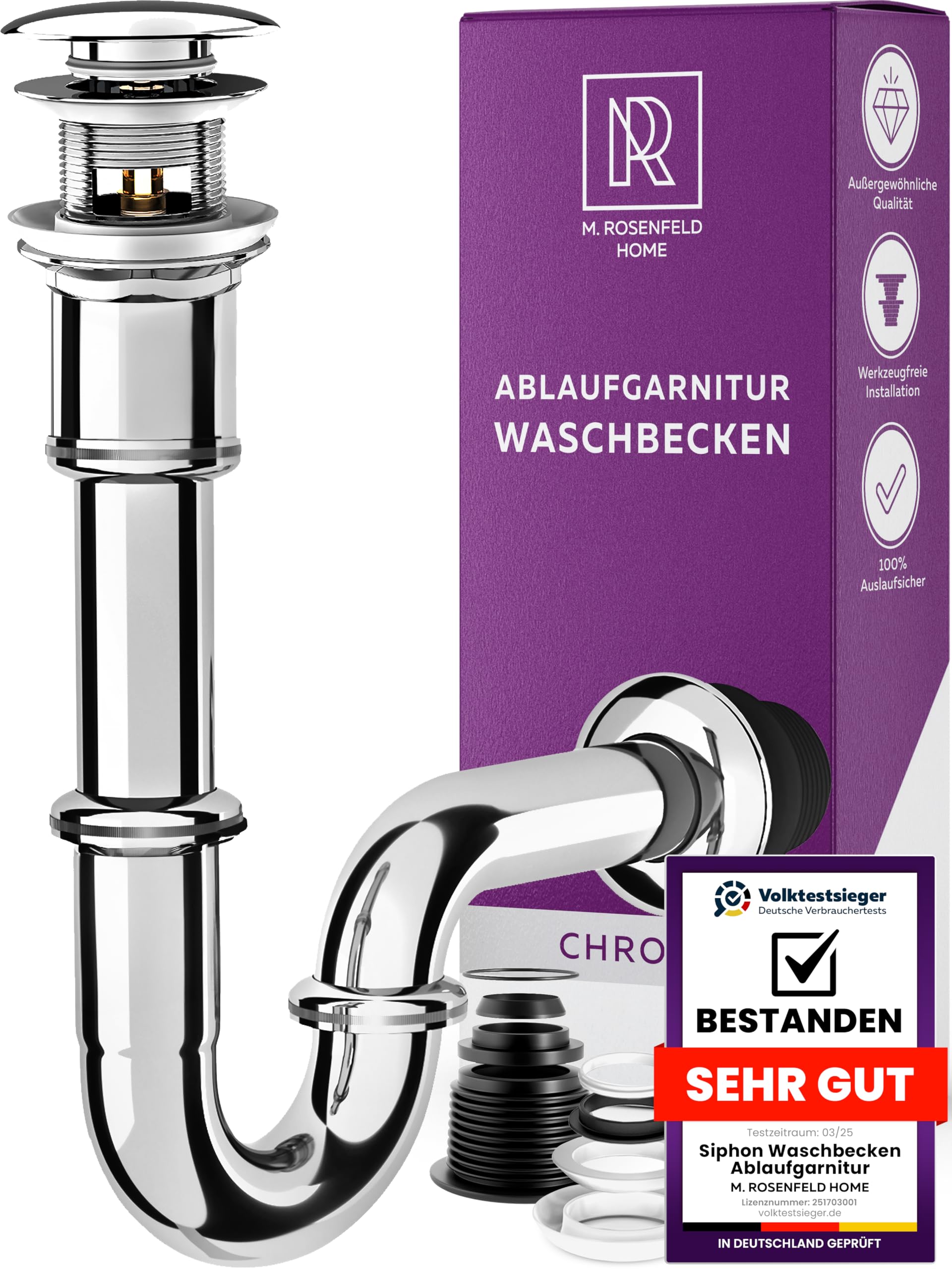 Siphon de lavabo tubulaire anti-odeurs universel 1 1/4 avec rosace